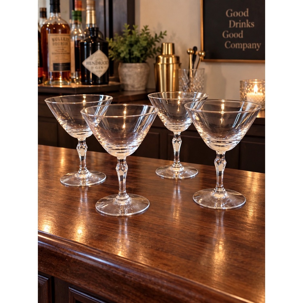 Fostoria Martini Glasses Unisex OS Clear Excellent Silver Rim Crystal Set of 4